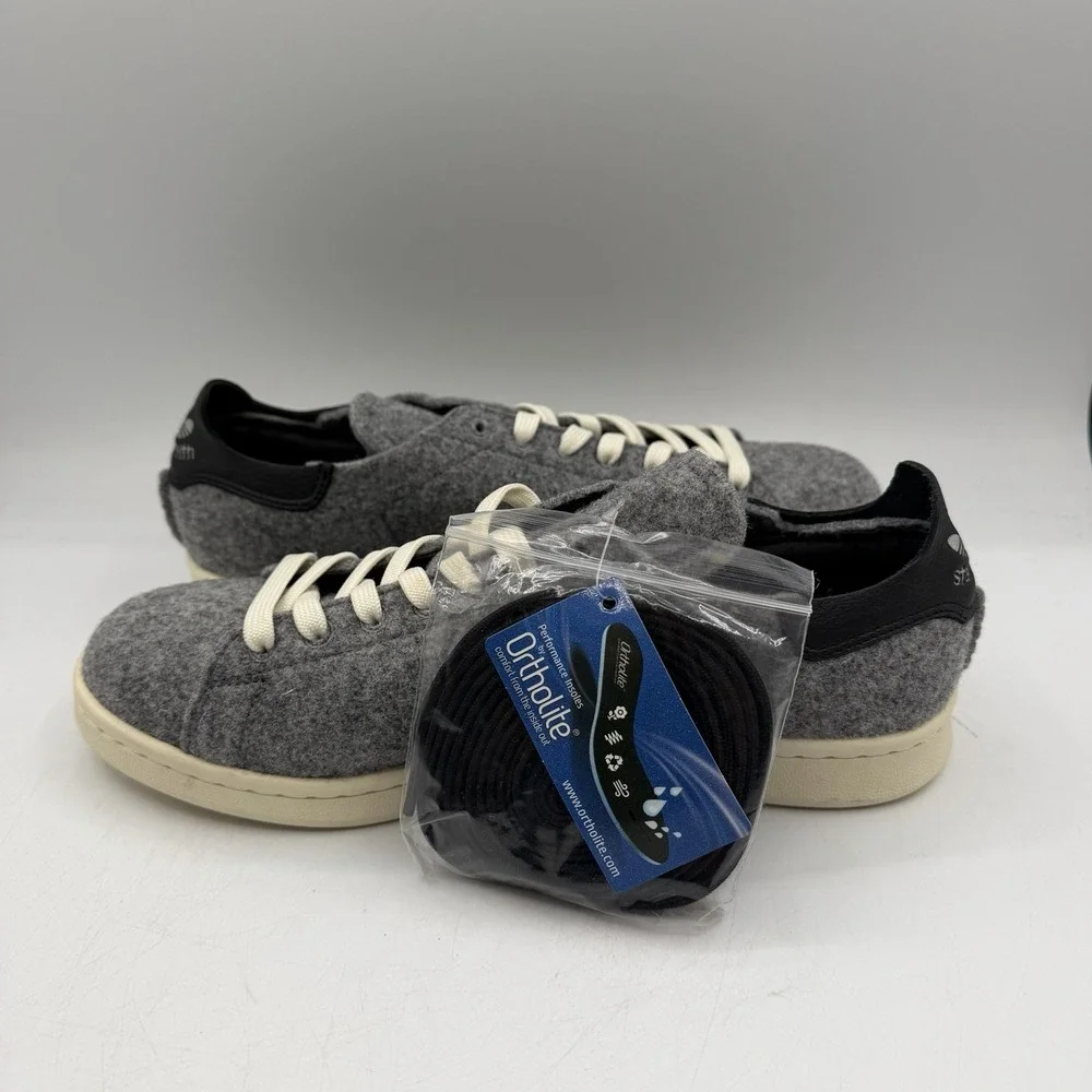 Adidas Stan Smith PC Wool Originals Shoes Men Sz 10.5 Grey/Black Sneakers AQ8452